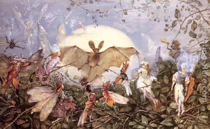 Fairy Hordes Attacking A Bat painting - John Anster Fitzgerald Fairy Hordes Attacking A Bat art painting